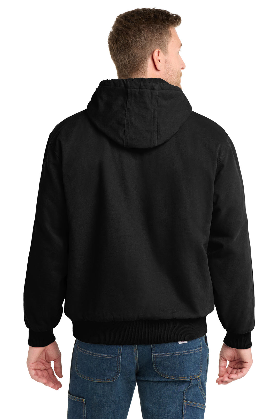 Black CornerStone Washed Duck Cloth Insulated Hooded Work Jacket. CSJ41