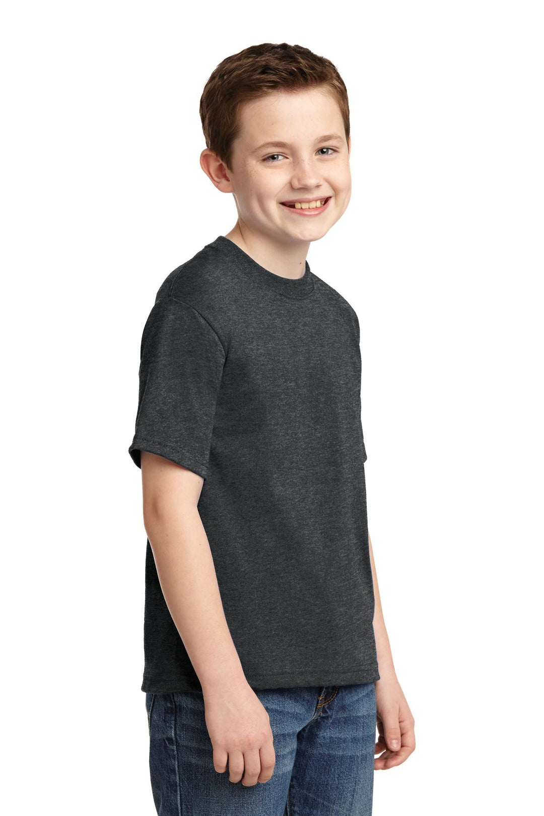 Black Hthr Jerzees - Youth Dri-Power 50/50 Cotton/Poly T-Shirt. 29B