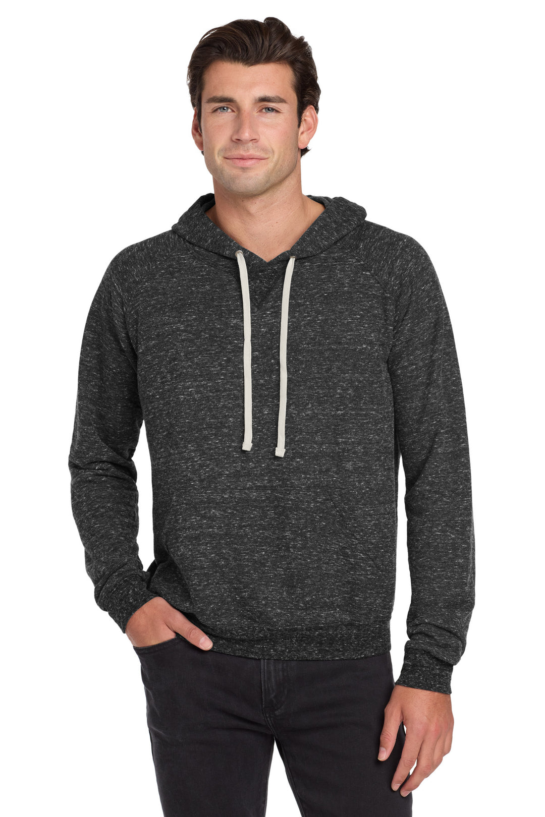 Black Ink Jerzees Snow Heather French Terry Raglan Hoodie 90M