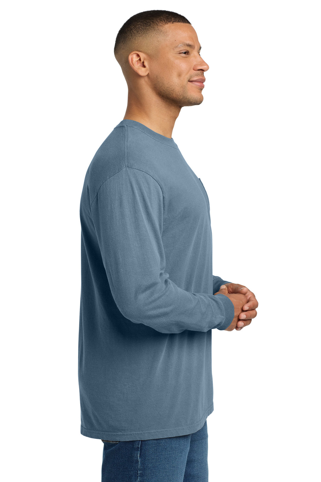 Blue Jean COMFORT COLORS Heavyweight Ring Spun Long Sleeve Pocket Tee. 4410