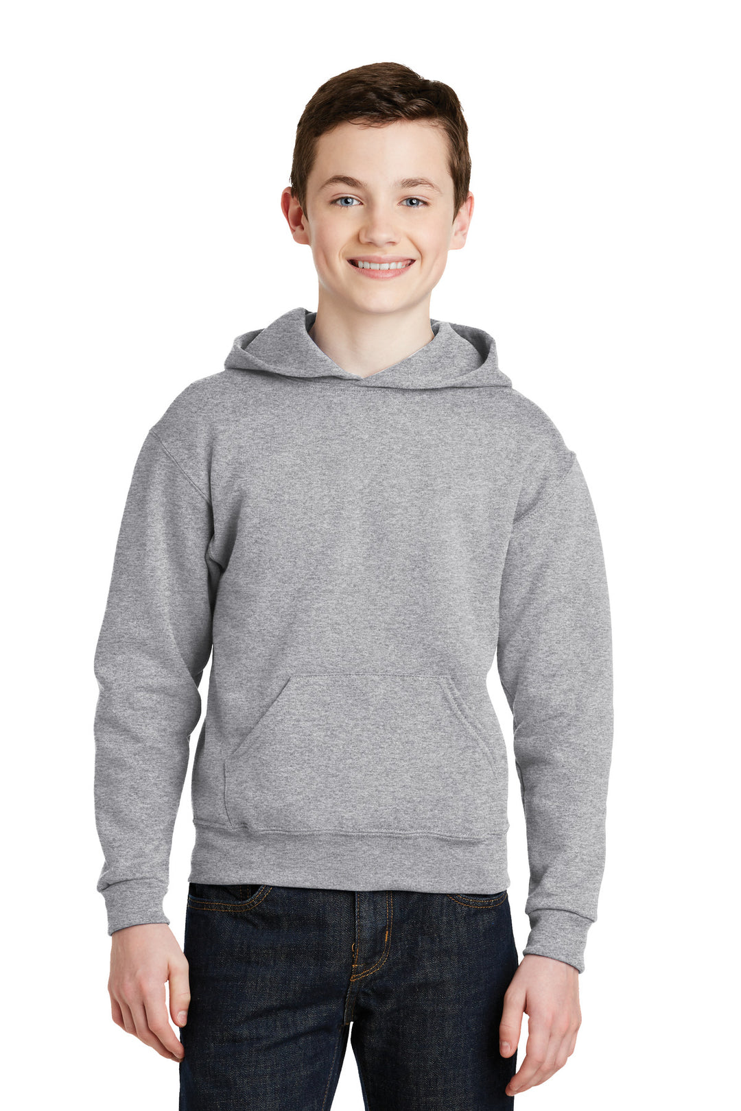 Front View of AthlHthr Jerzees - Youth NuBlend Pullover Hooded Sweatshirt. 996Y