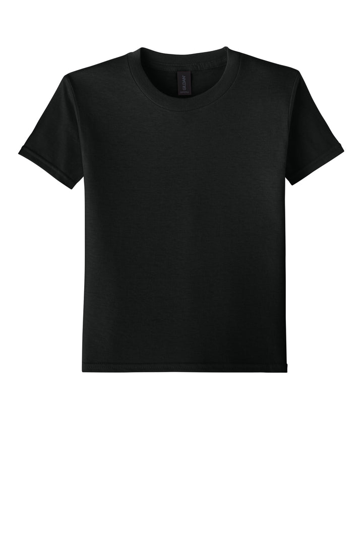 Front View of Black Gildan Youth Softstyle T-Shirt 64000B
