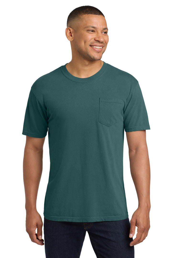 Front View of Blue Spruce COMFORT COLORS Heavyweight Ring Spun Pocket Tee. 6030