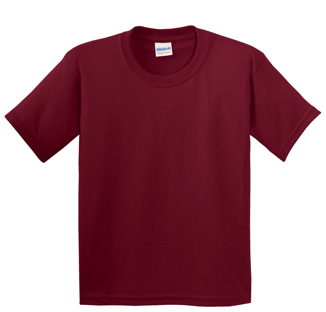 Front View of Cardinal Red Gildan - Youth Heavy Cotton 100% Cotton T-Shirt. 5000B
