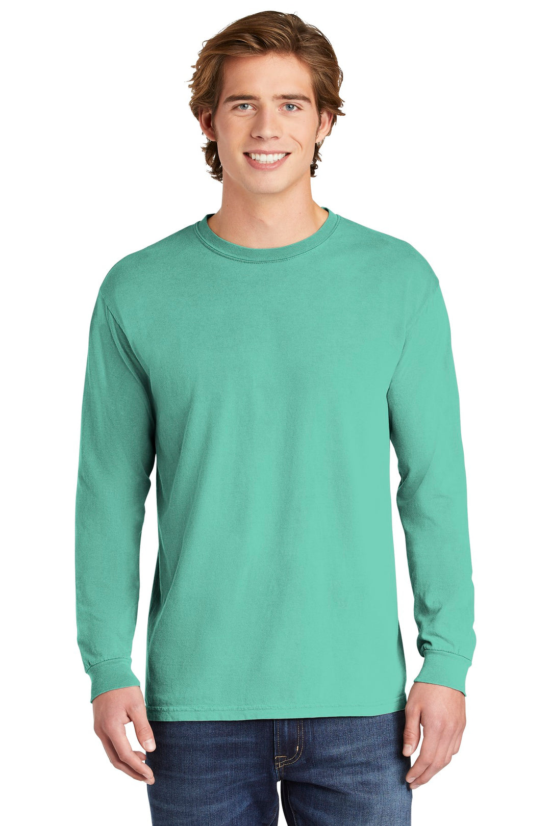 Front View of Chalky Mint COMFORT COLORS Heavyweight Ring Spun Long Sleeve Tee. 6014