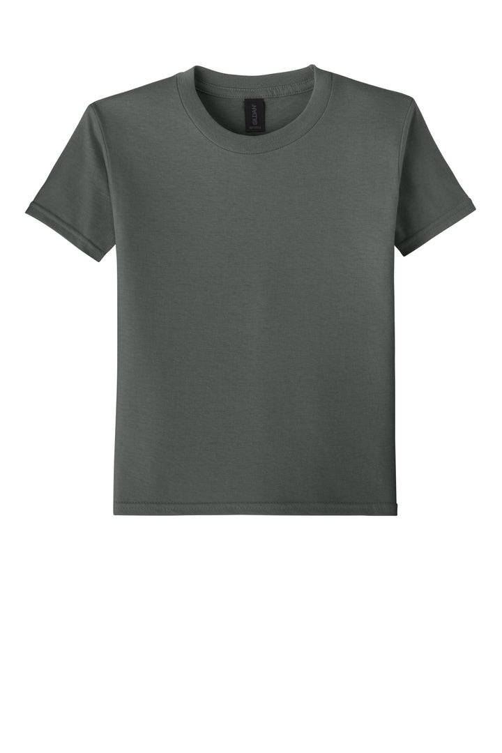 Front View of Charcoal Gildan Youth Softstyle T-Shirt 64000B