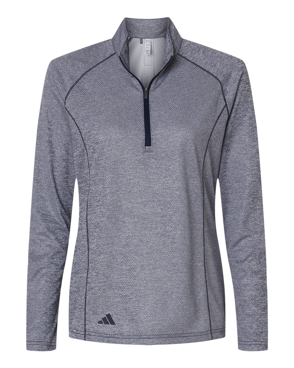 Front View of Collegiate Navy Melange Women's Space Dyed Quarter-Zip Pullover - A594