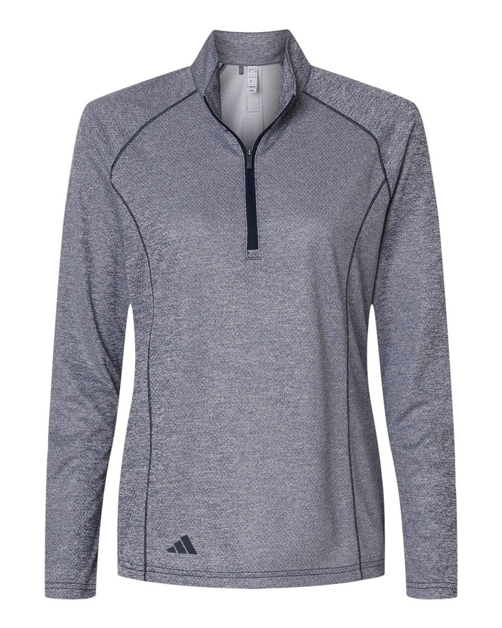 Front View of Collegiate Navy Melange Women's Space Dyed Quarter-Zip Pullover - A594