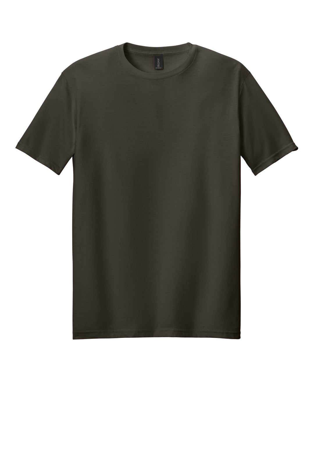 Front View of Dark Chocolate Gildan Softstyle T-Shirt. 64000