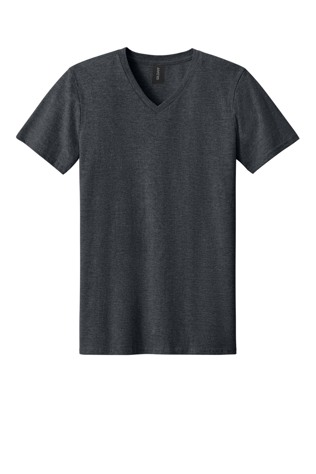 Front View of DarkHthr Gildan Softstyle V-Neck T-Shirt. 64V00