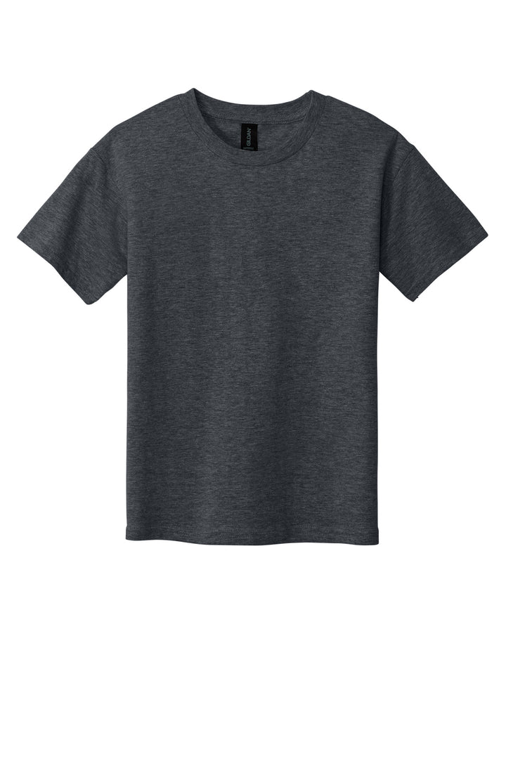 Front View of DarkHthr Gildan Youth Softstyle T-Shirt 64000B