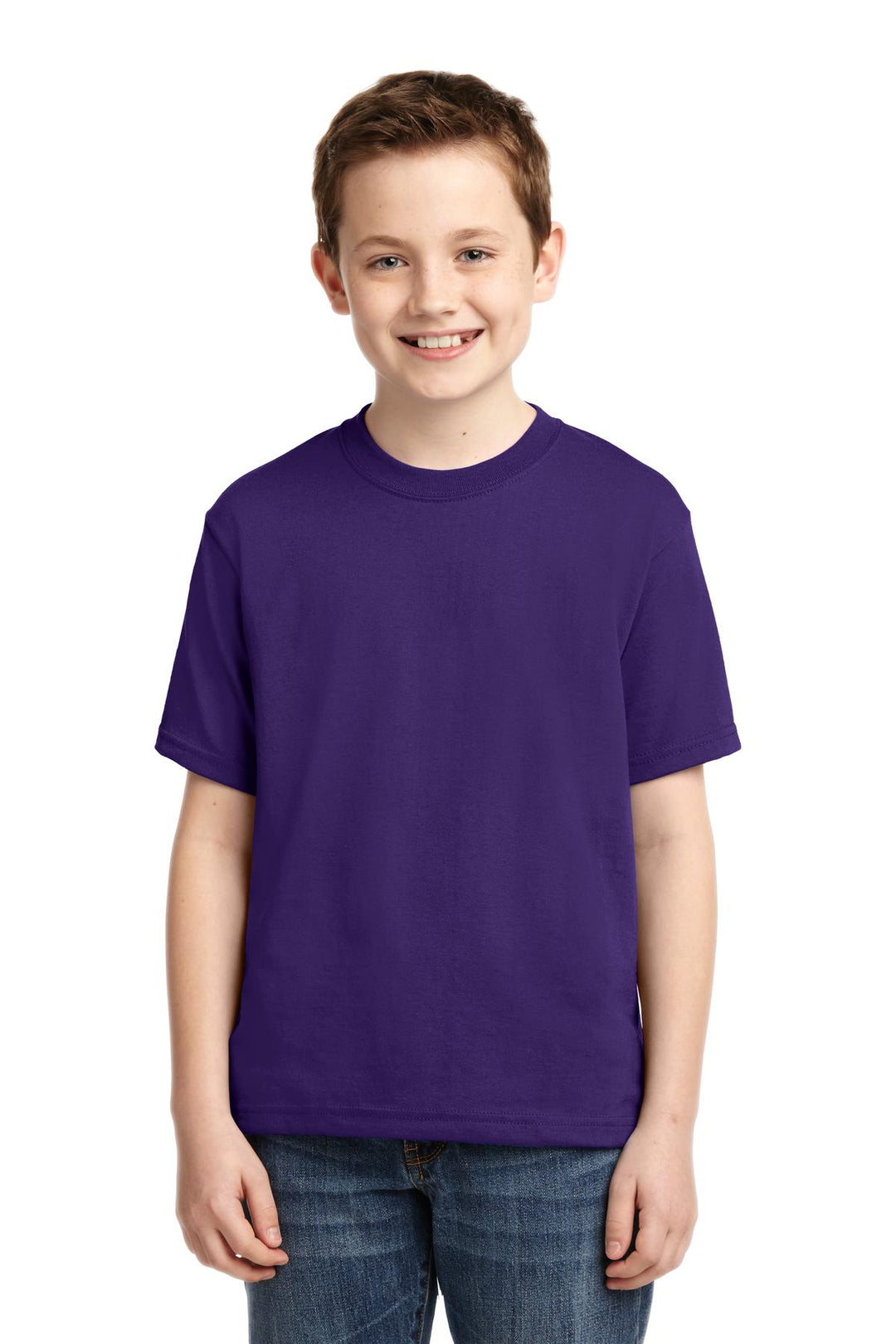 Front View of Deep Purple Jerzees - Youth Dri-Power 50/50 Cotton/Poly T-Shirt. 29B