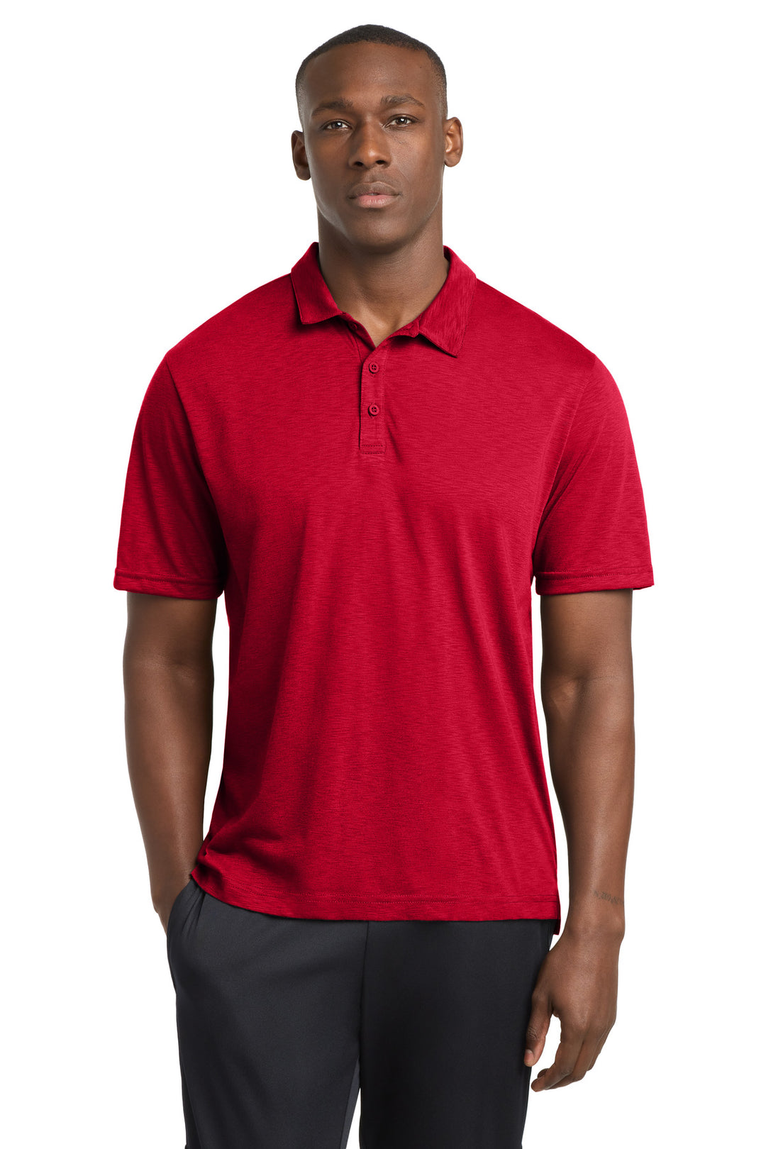 Front View of DeepRed Sport-Tek PosiCharge Strive Polo ST530
