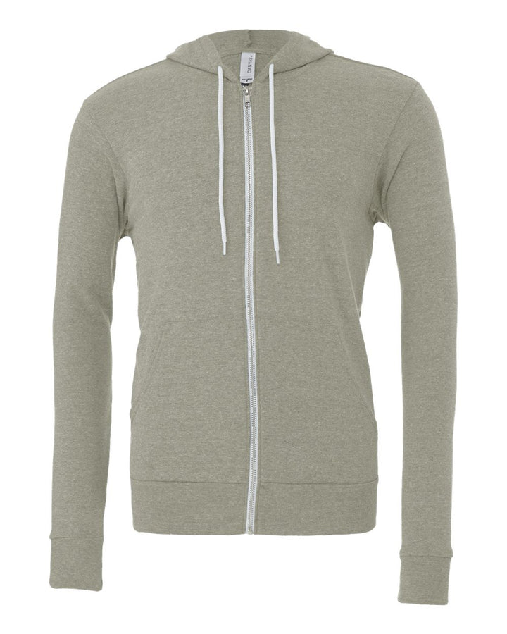 Front View of Heather Stone Sponge Fleece Full-Zip Hoodie - 3739