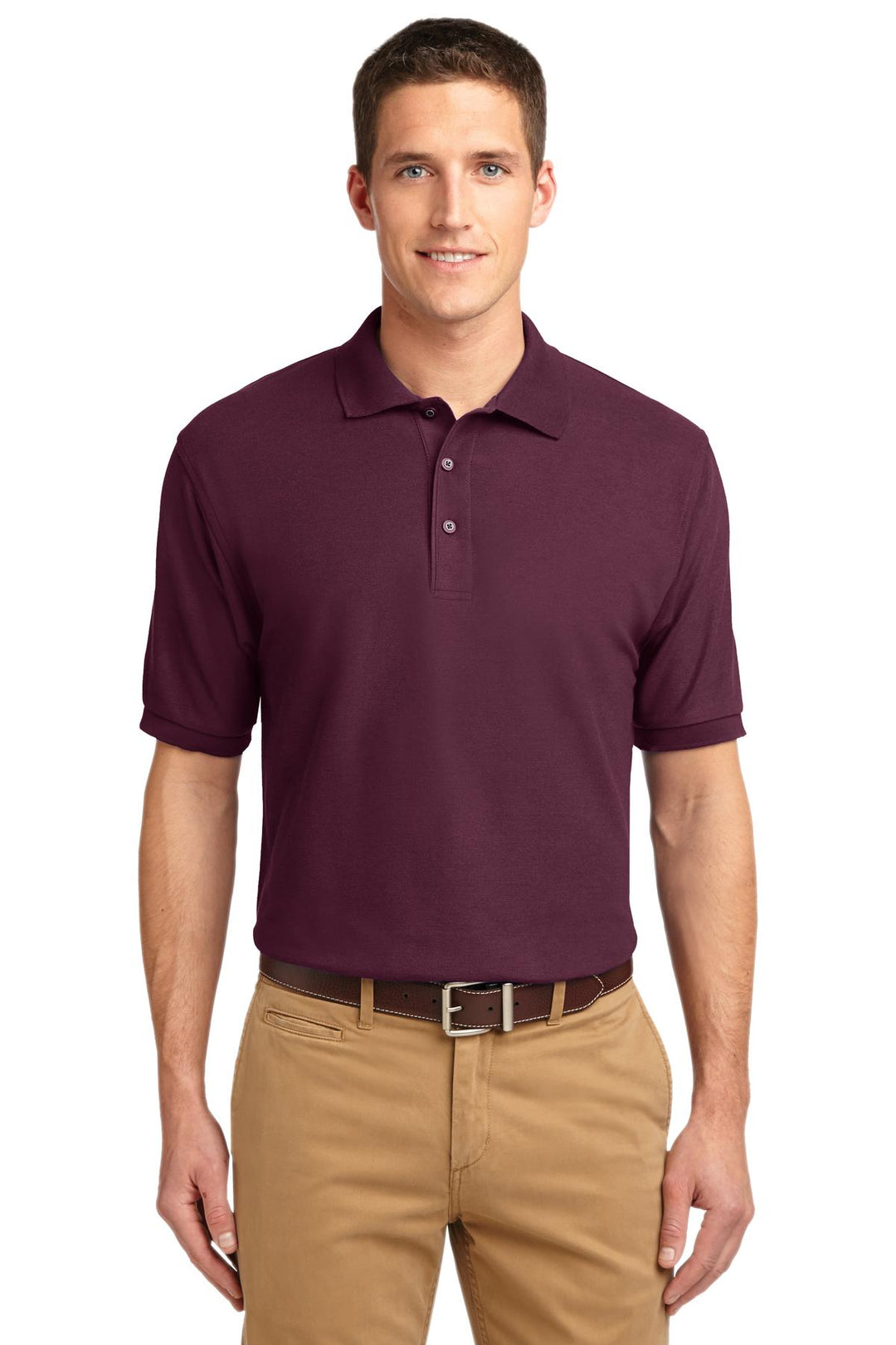 Front View of Maroon Port Authority Silk Touch Polo K500
