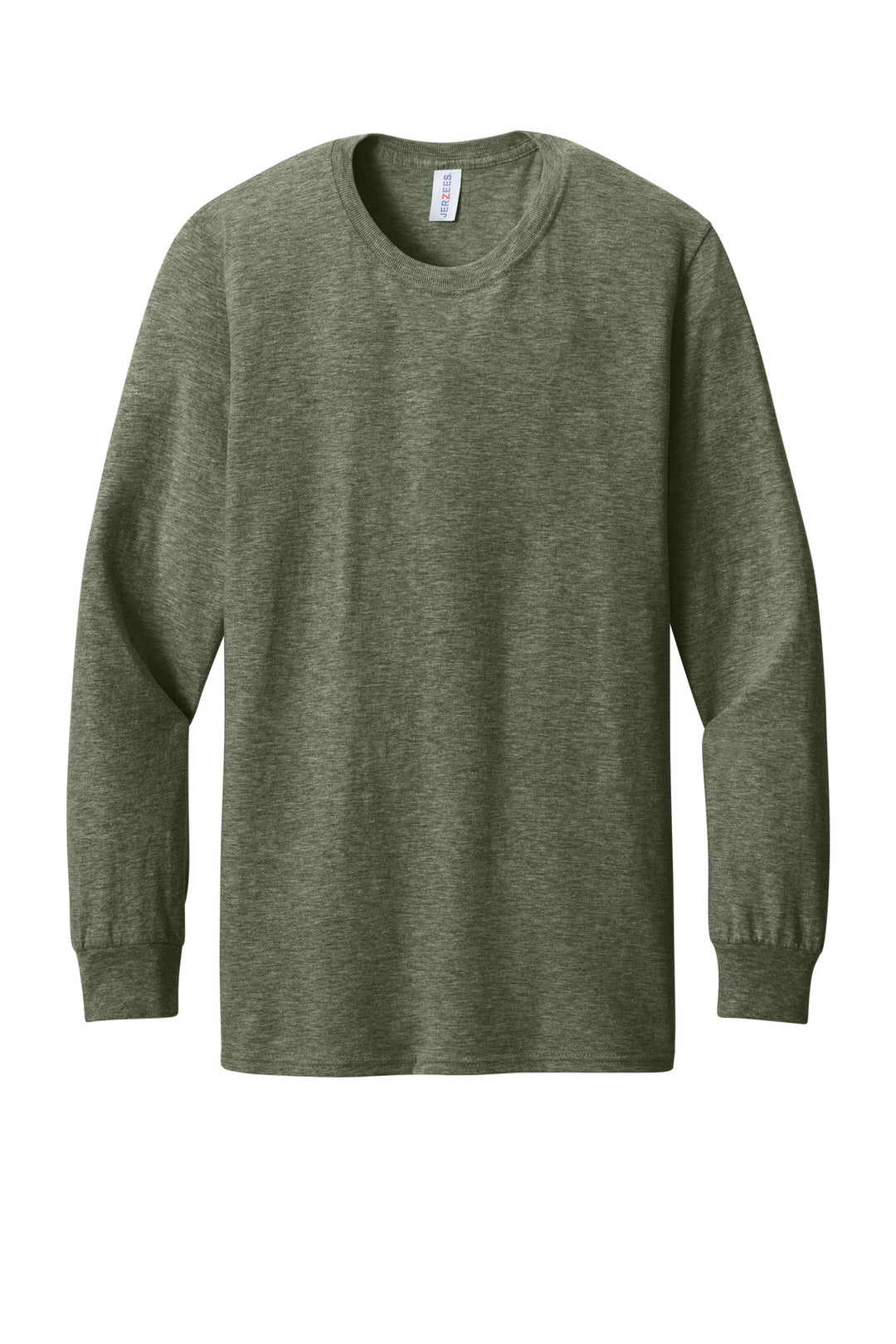 Front View of MilGrnHtr Jerzees Premium Blend Ring Spun Long Sleeve T-Shirt 560LS