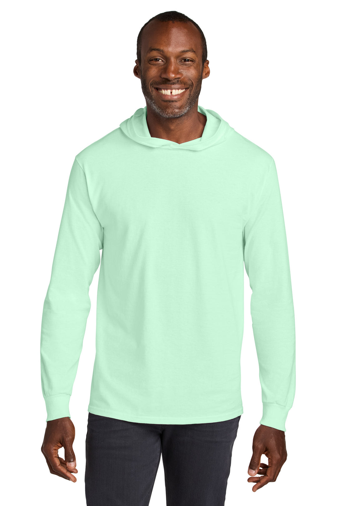 Front View of MintToBe Jerzees Classics Unisex Cotton Long Sleeve Hooded T-Shirt 363LH