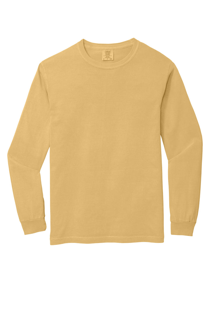 Front View of Mustard COMFORT COLORS Heavyweight Ring Spun Long Sleeve Tee. 6014