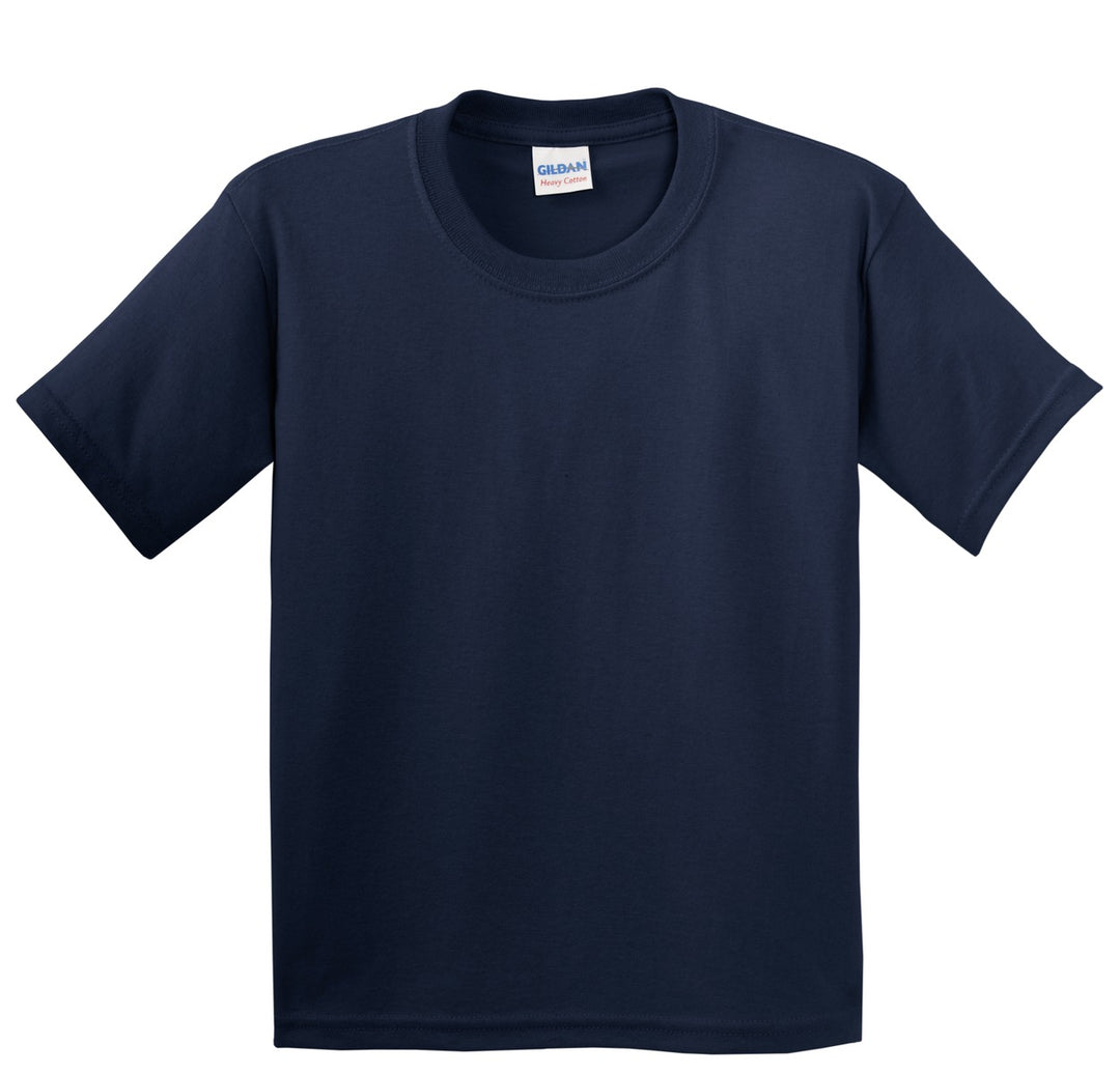 Front View of Navy Gildan - Youth Heavy Cotton 100% Cotton T-Shirt. 5000B