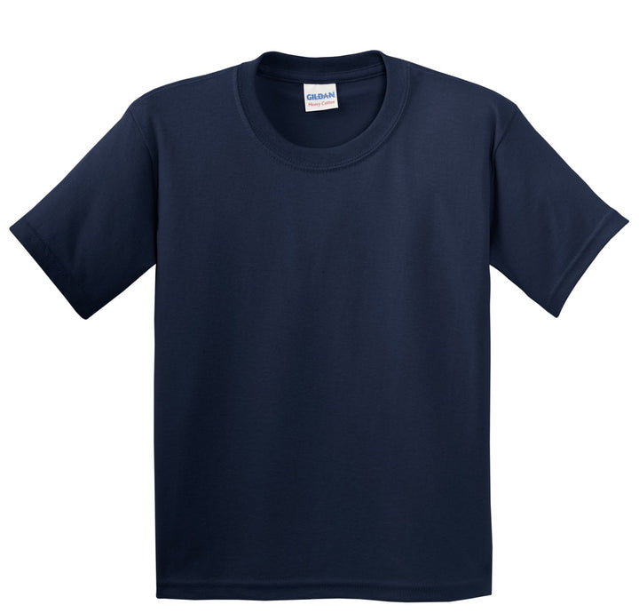 Front View of Navy Gildan - Youth Heavy Cotton 100% Cotton T-Shirt. 5000B