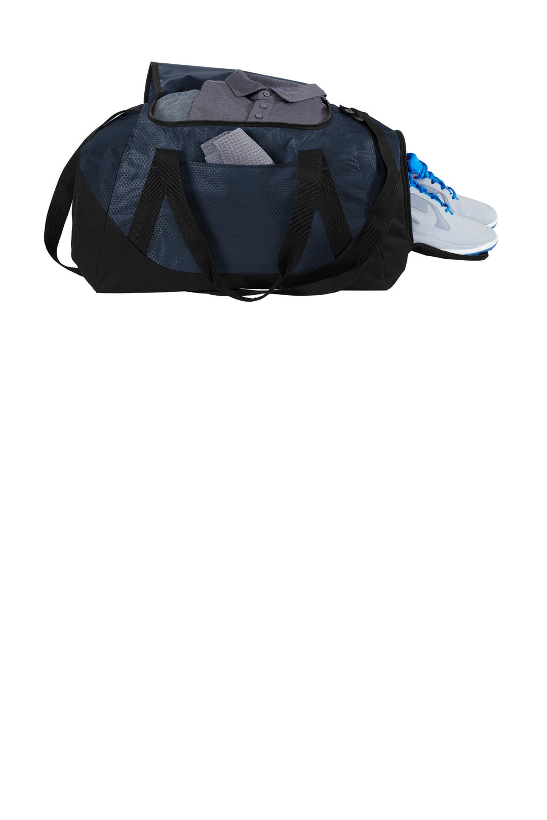 Front View of Navy/Black Port Authority Team Duffel BG804