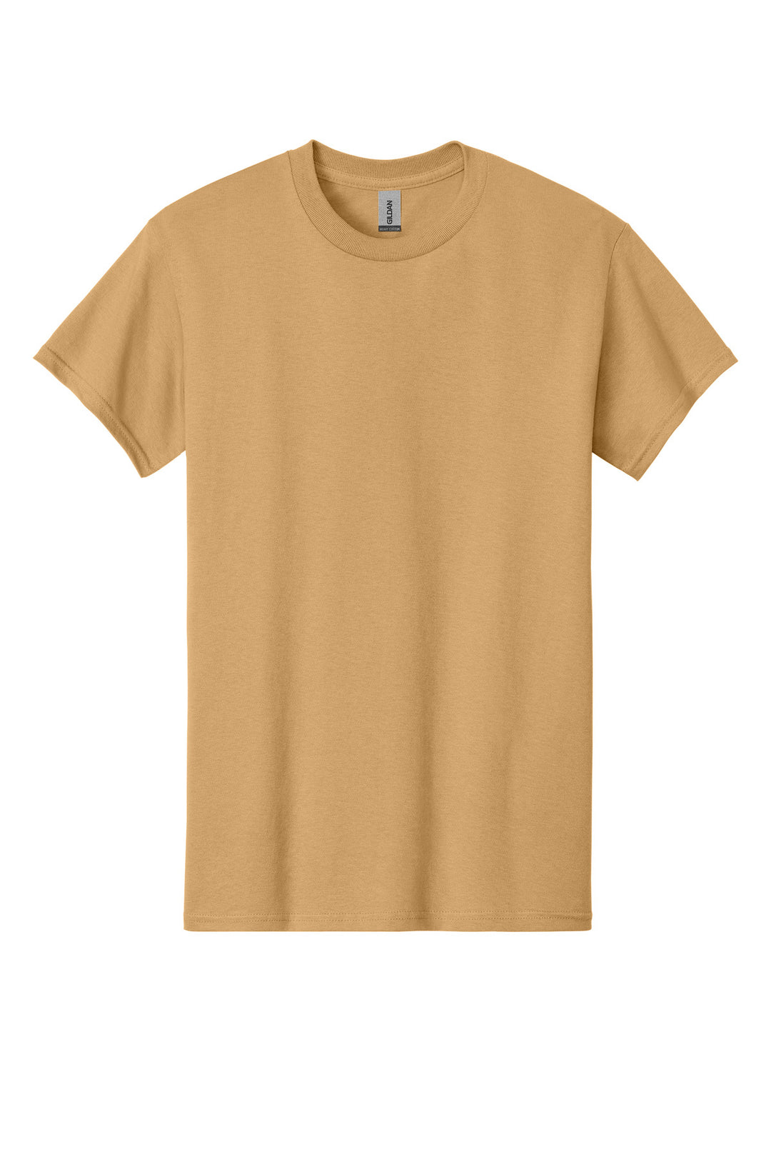 Front View of Old Gold Gildan - Heavy Cotton 100% Cotton T-Shirt. 5000