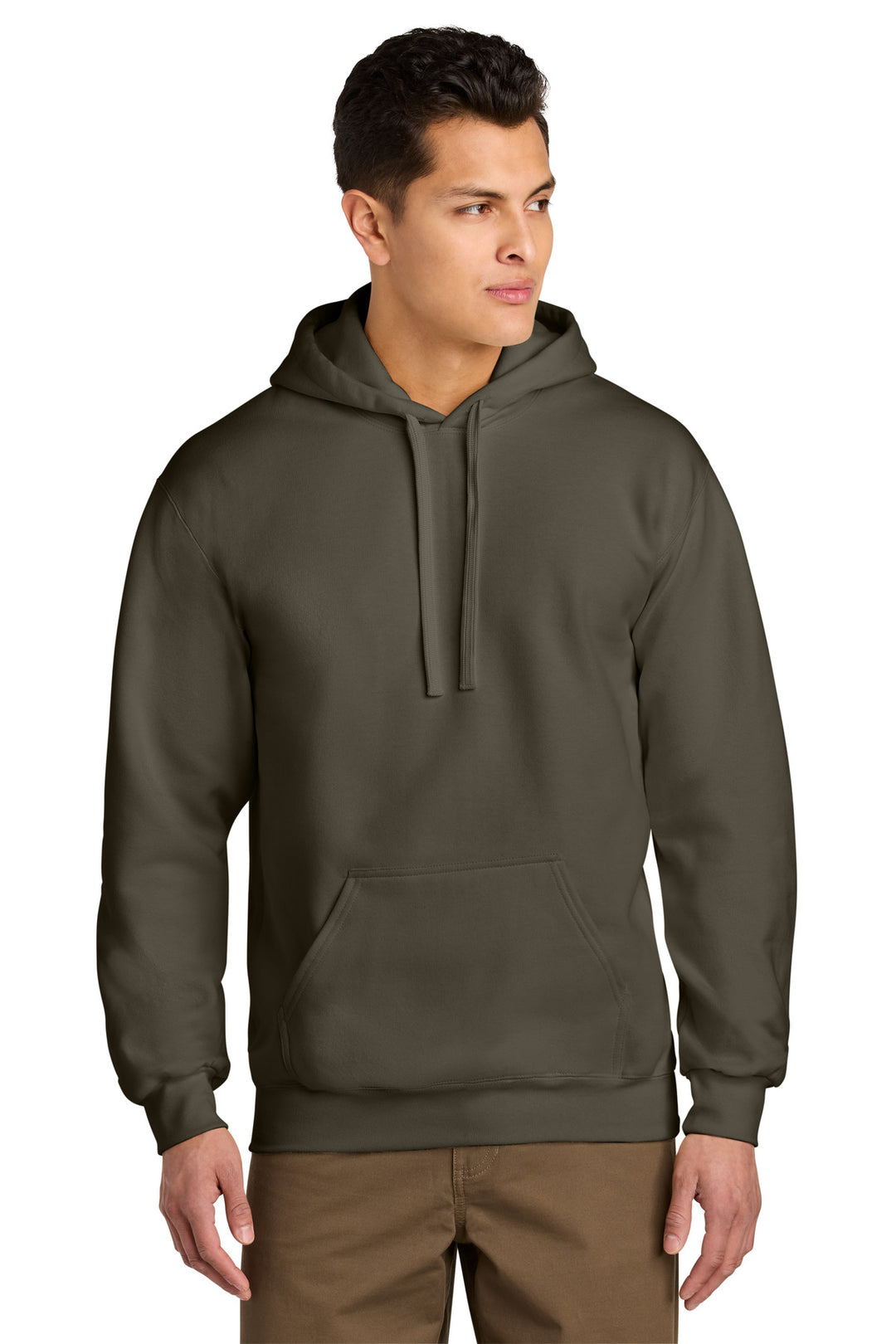 Front View of Olive Gildan Hammer Maxweight Hooded Sweatshirt 19500