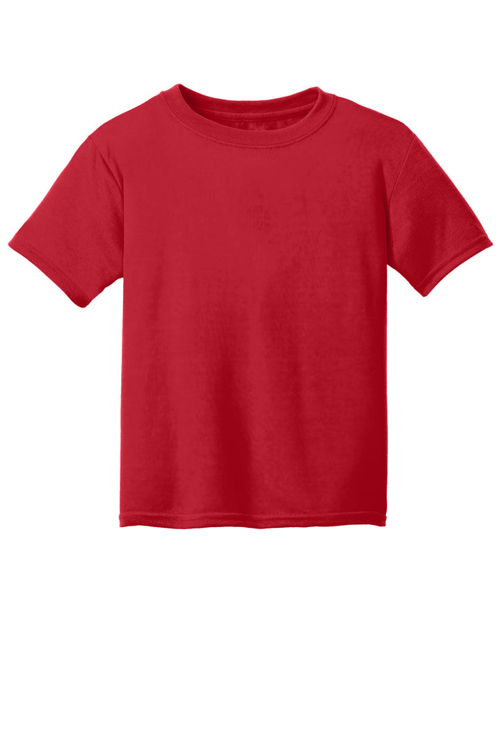 Front View of Red Gildan Youth Gildan Performance T-Shirt. 42000B