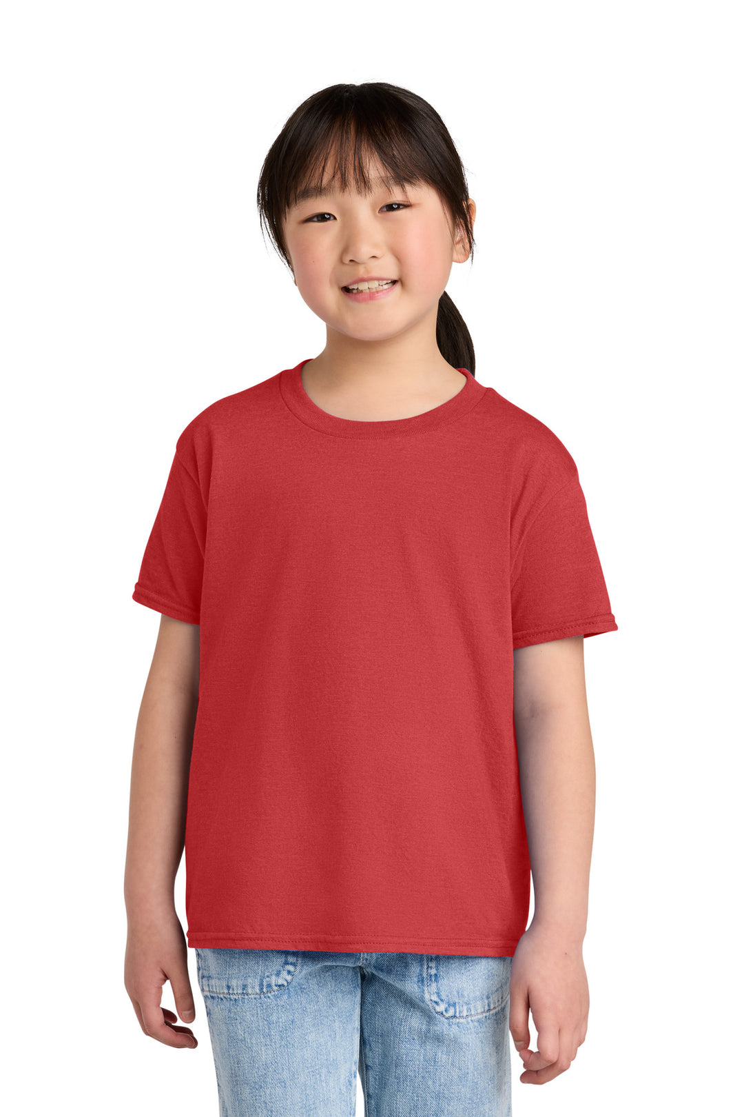 Front View of RedMist Gildan Youth Softstyle CVC Tee 64000BCVC