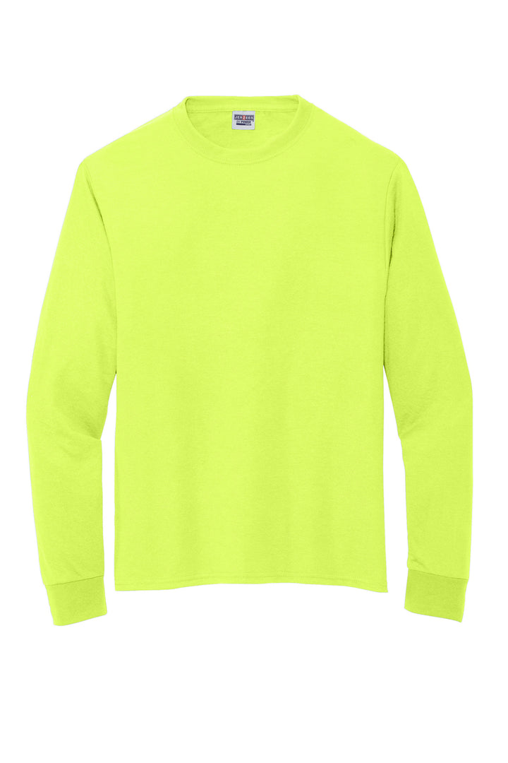 Front View of SftyGrn Jerzees Dri-Power 100% Polyester Long Sleeve T-Shirt 21LS