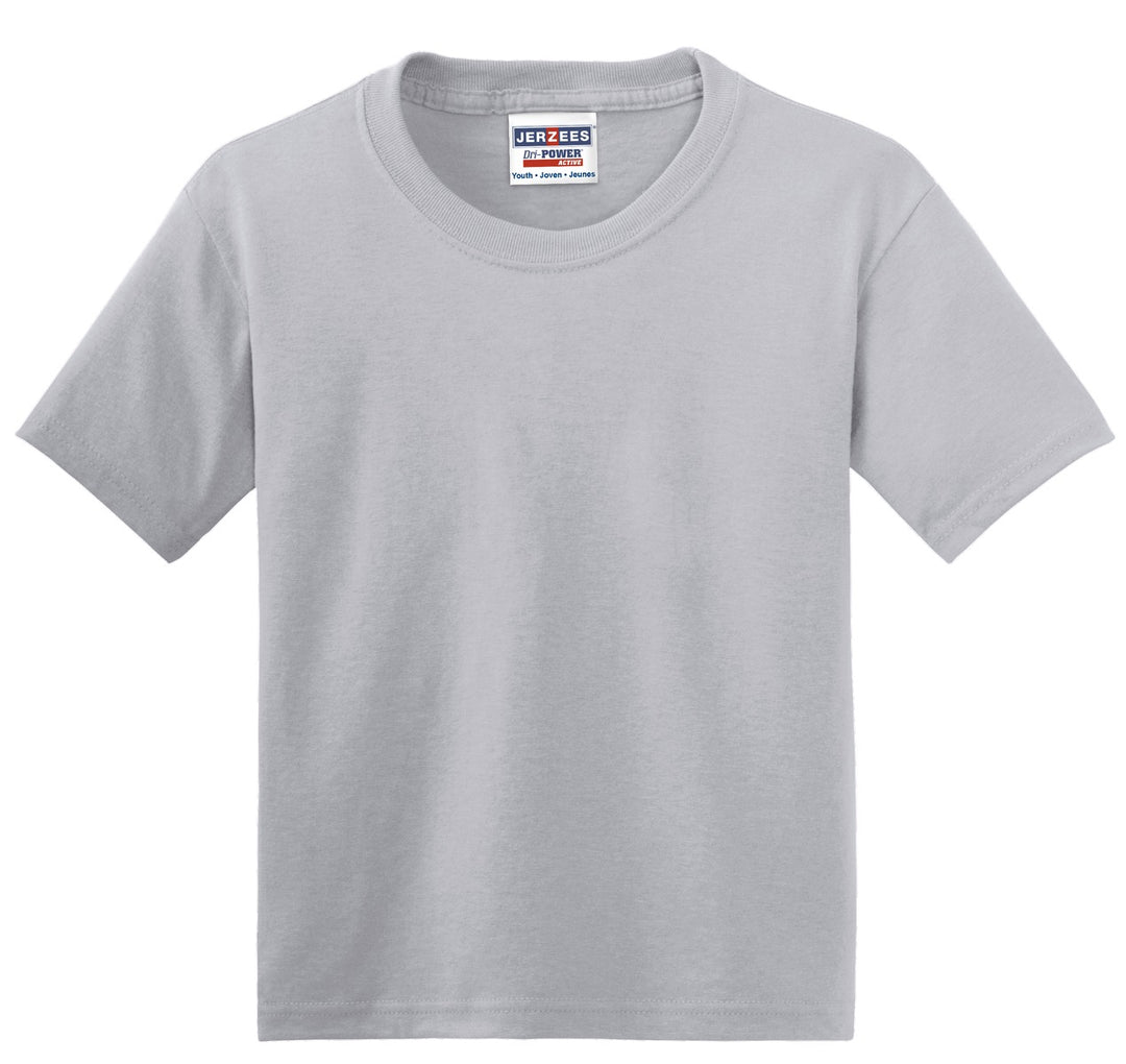 Front View of Silver Jerzees - Youth Dri-Power 50/50 Cotton/Poly T-Shirt. 29B
