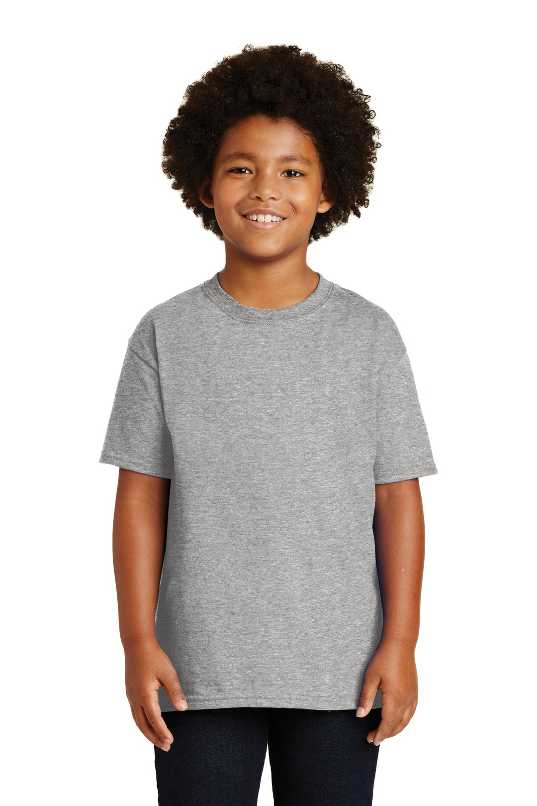 Front View of Sport Grey Gildan - Youth Ultra Cotton 100% US Cotton T-Shirt. 2000B