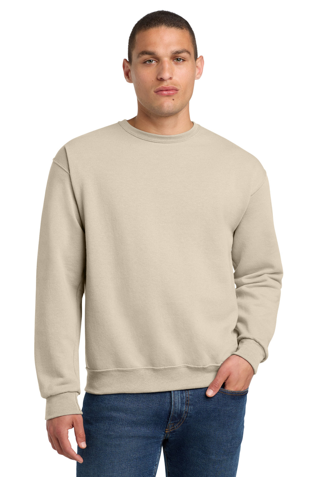 Front View of SwtCrmHthr Jerzees - NuBlend Crewneck Sweatshirt. 562M