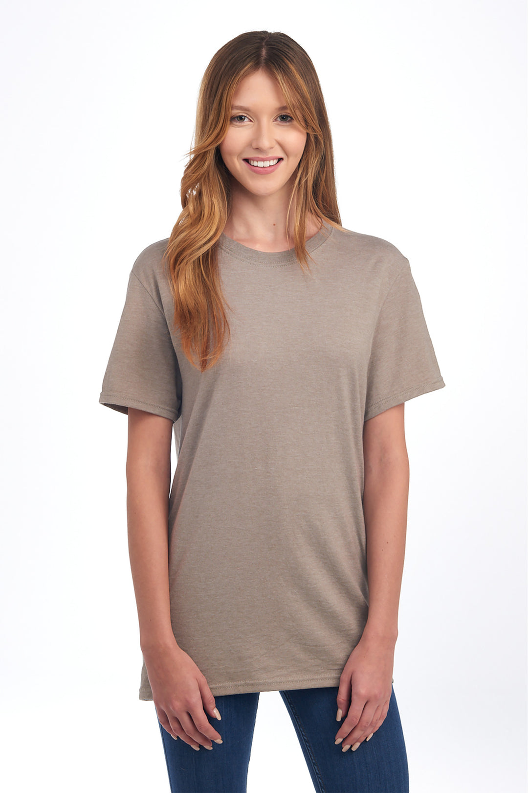 Front View of TaupeHthr Jerzees Premium Blend Ring Spun T-Shirt 560M