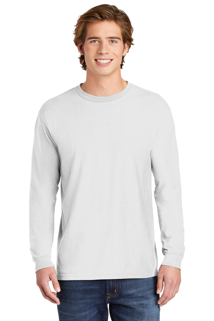 Front View of White COMFORT COLORS Heavyweight Ring Spun Long Sleeve Tee. 6014