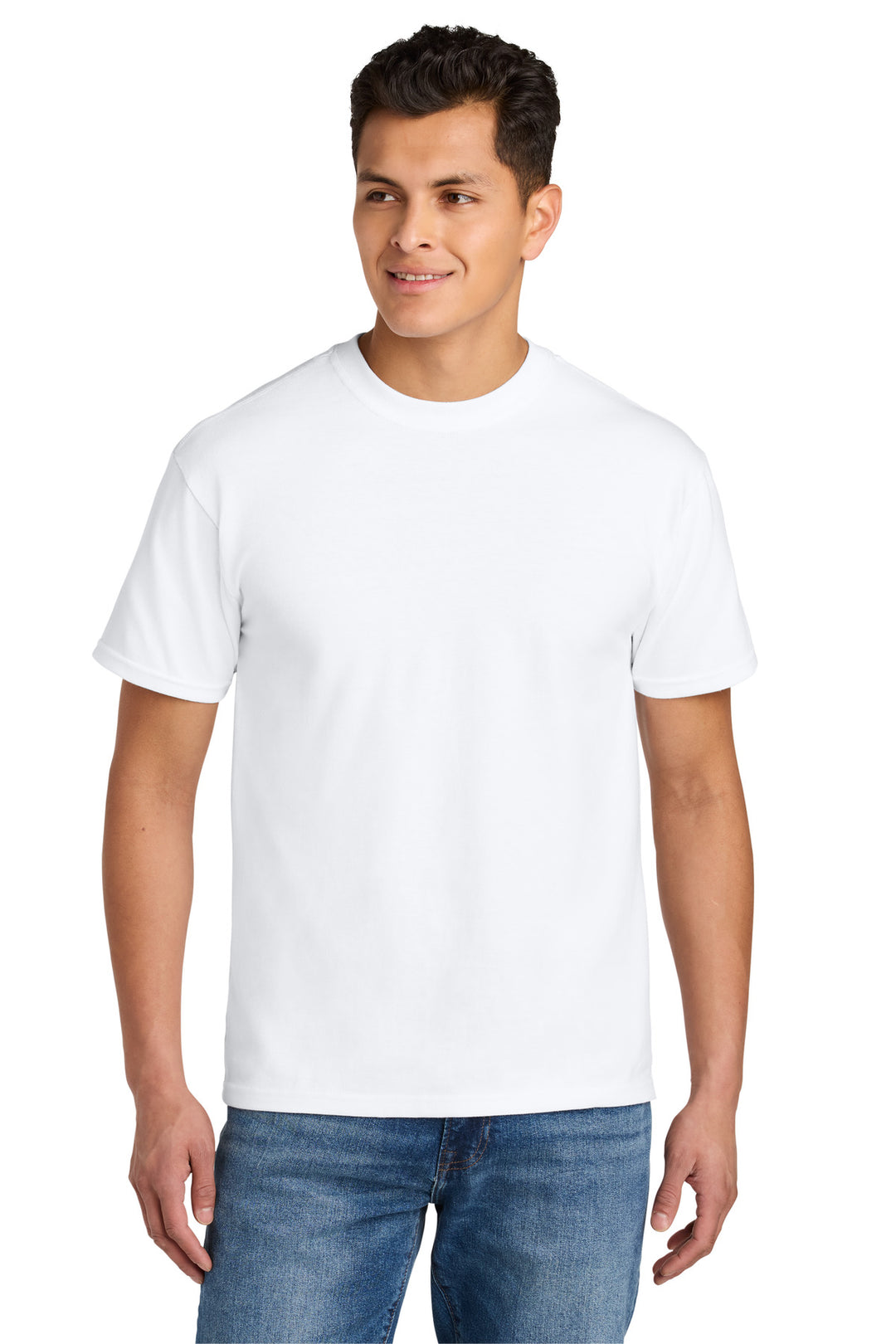 Front View of White Gildan Hammer Maxweight Tee 75000