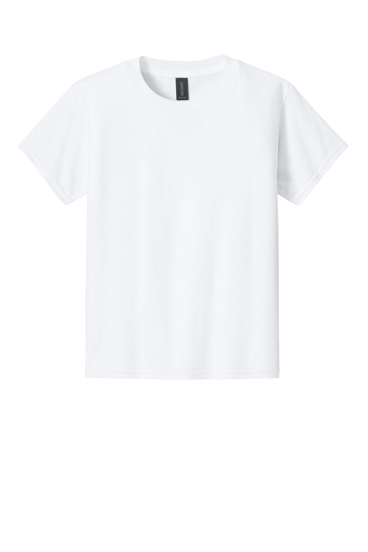 Front View of White Gildan Youth Softstyle T-Shirt 64000B