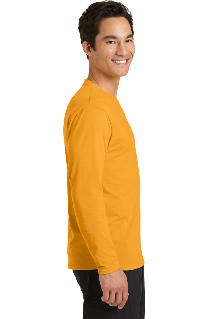 Gold Port & Company Long Sleeve Performance Blend Tee. PC381LS