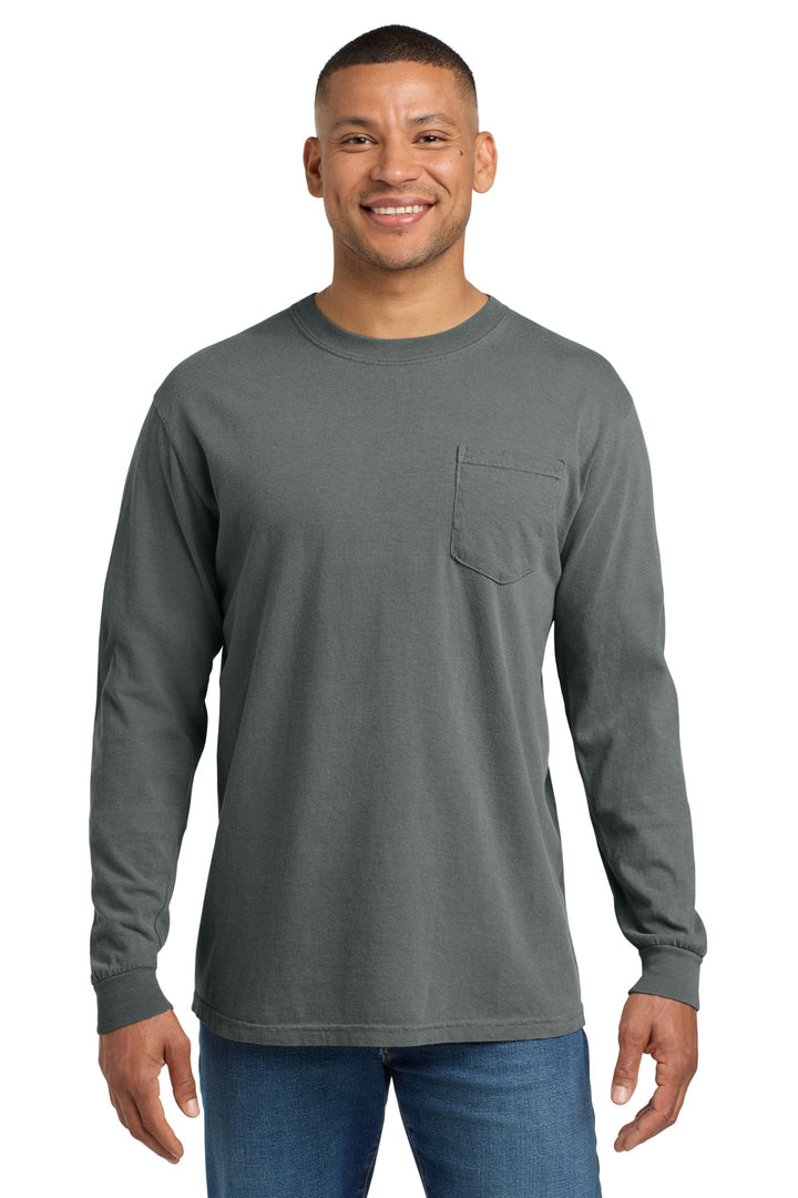 Grey COMFORT COLORS Heavyweight Ring Spun Long Sleeve Pocket Tee. 4410