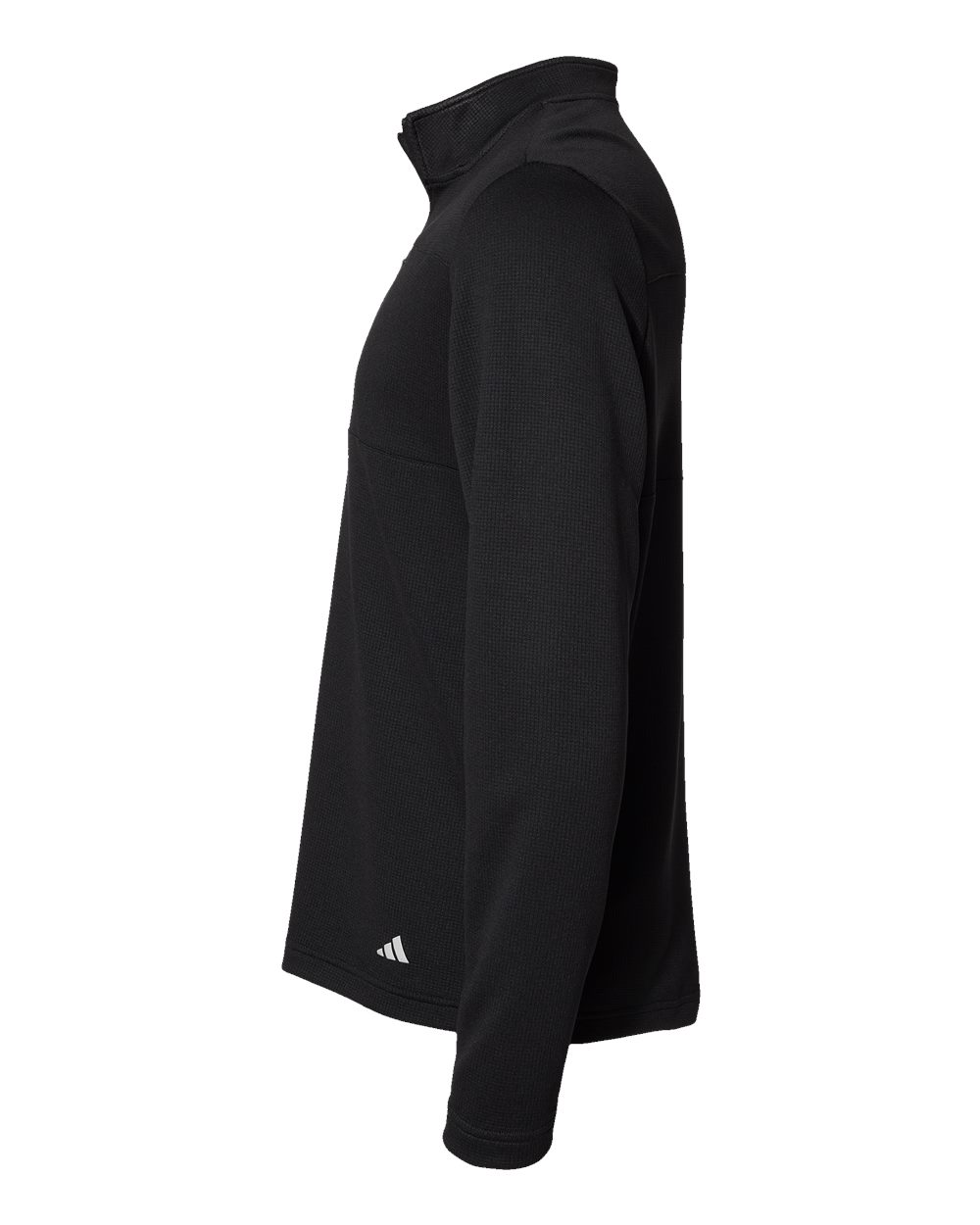 Left View of Black/ Grey Two 3-Stripes Double Knit Quarter-Zip Pullover - A482