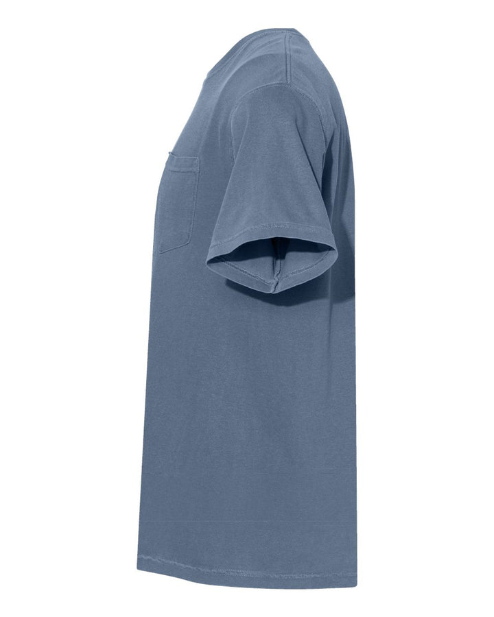 Left View of Blue Jean Garment-Dyed Heavyweight Pocket T-Shirt - 6030