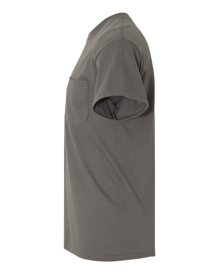 Left View of Charcoal Heavy Cotton™ Pocket T-Shirt - 5300