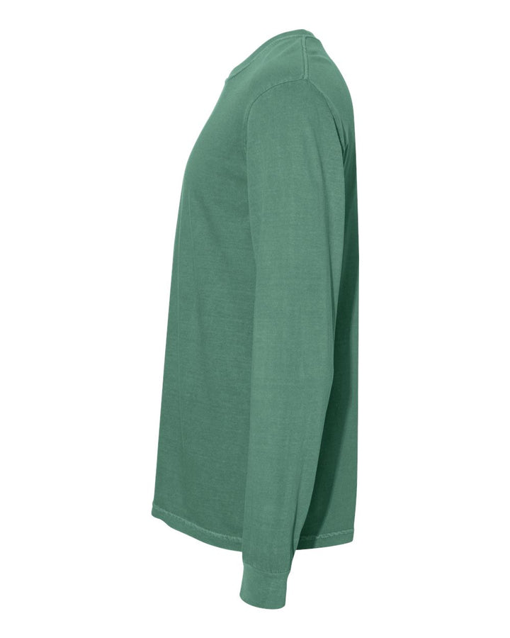 Left View of Light Green Garment-Dyed Heavyweight Long Sleeve T-Shirt - 6014