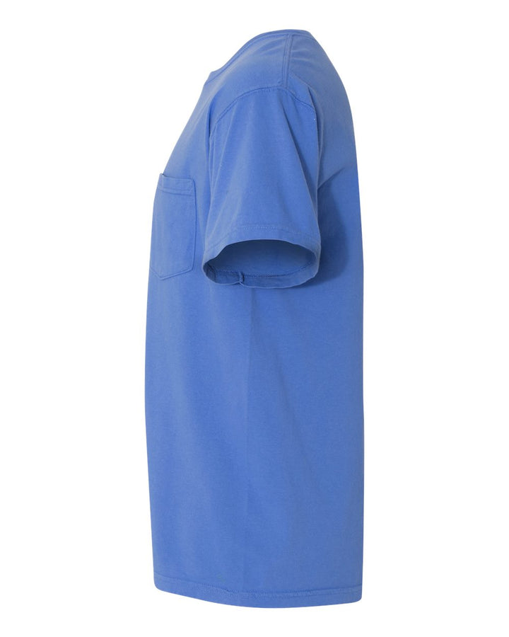 Left View of Mystic Blue Garment-Dyed Heavyweight Pocket T-Shirt - 6030