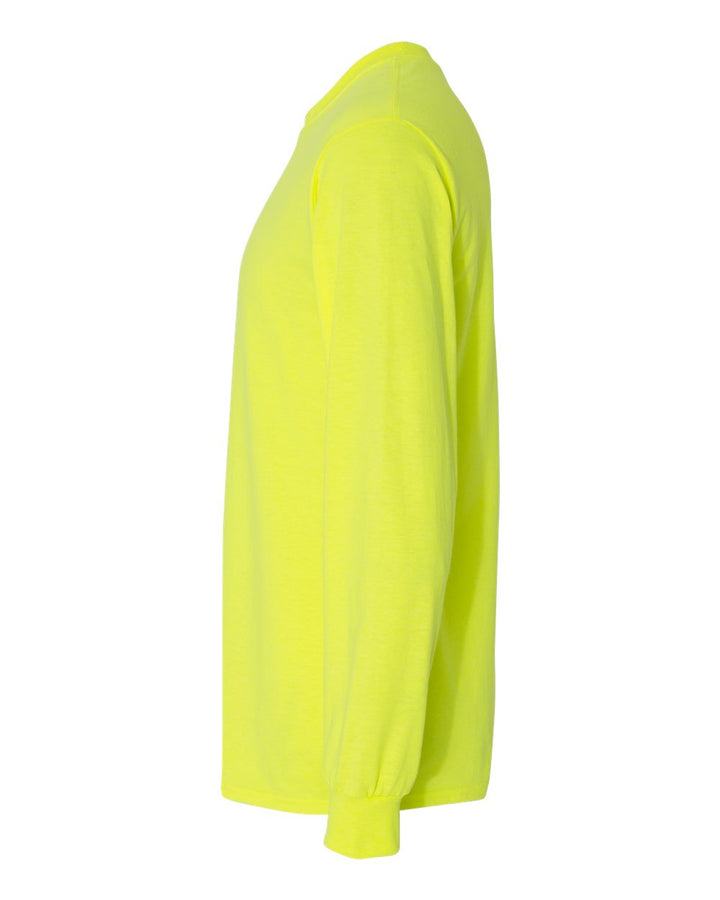 Left View of Safety Green Heavy Cotton™ Long Sleeve T-Shirt - 5400