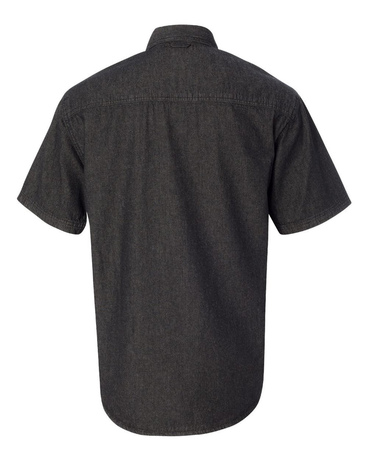 Rear View of Black Denim Denim Short Sleeve Shirt - 0211