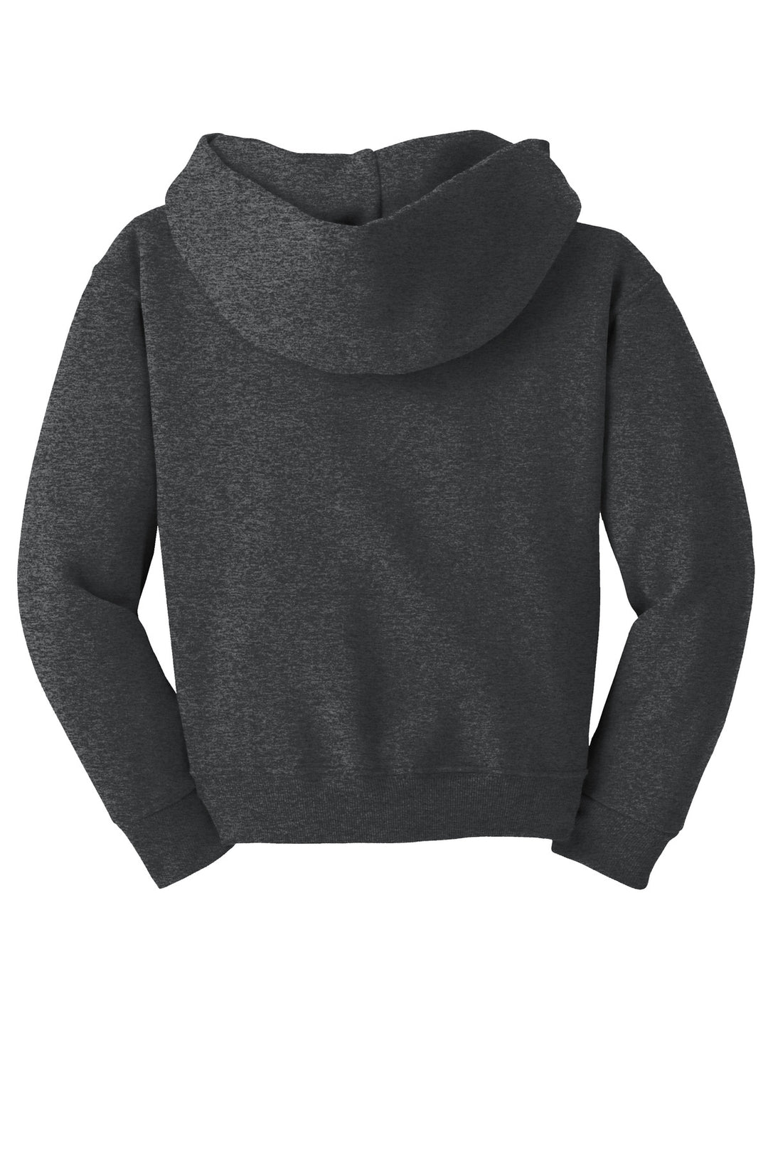 Rear View of Black Heather Jerzees - Youth NuBlend Pullover Hooded Sweatshirt. 996Y