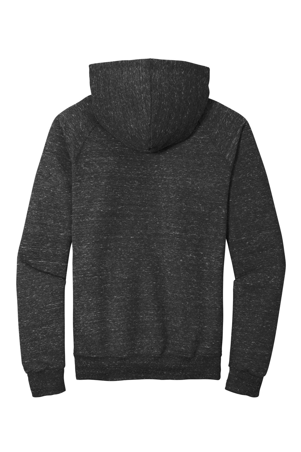 Rear View of Black Ink Jerzees Snow Heather French Terry Raglan Hoodie 90M