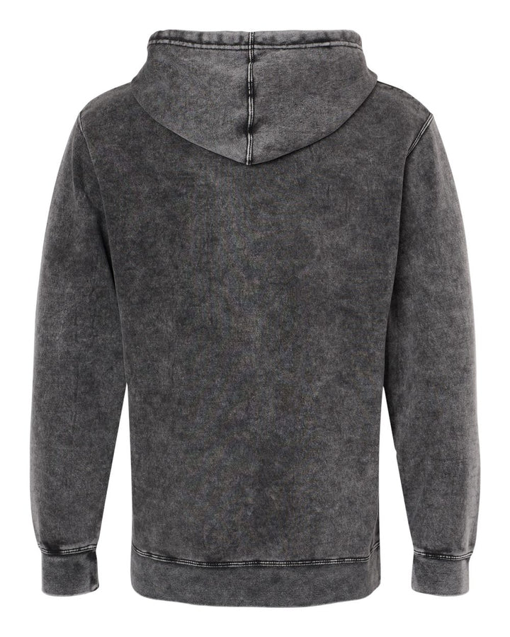 Rear View of Black Midweight Mineral Wash Hooded Sweatshirt - PRM4500MW