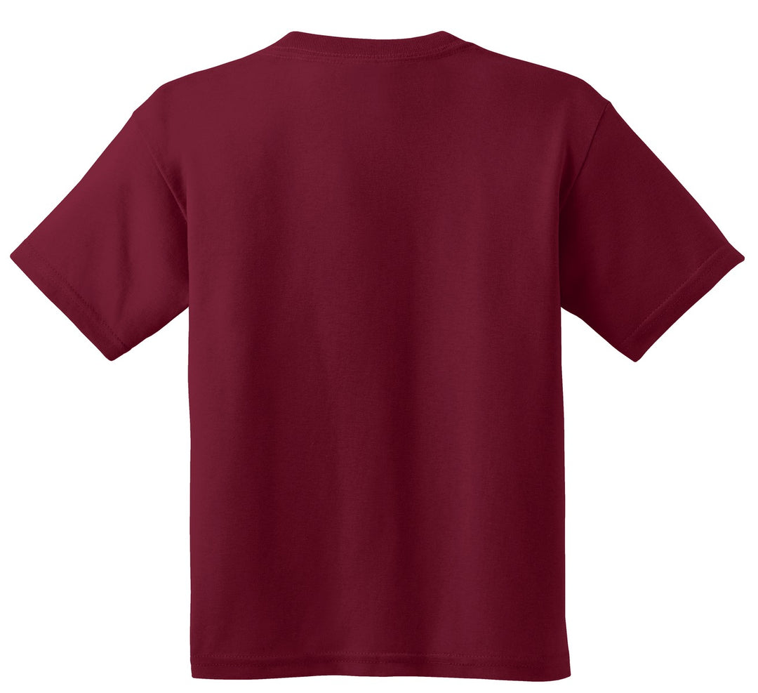 Rear View of Cardinal Red Gildan - Youth Heavy Cotton 100% Cotton T-Shirt. 5000B